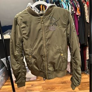 H&M Girls Jacket Graphic Graffiti Print‎ Size 14 Girls Detachable Hood Included